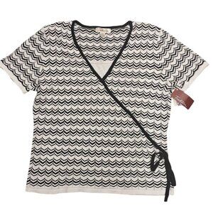 Tradition Womens Black & White Chevron Pattern Top Sz L/G 16 (14-16)